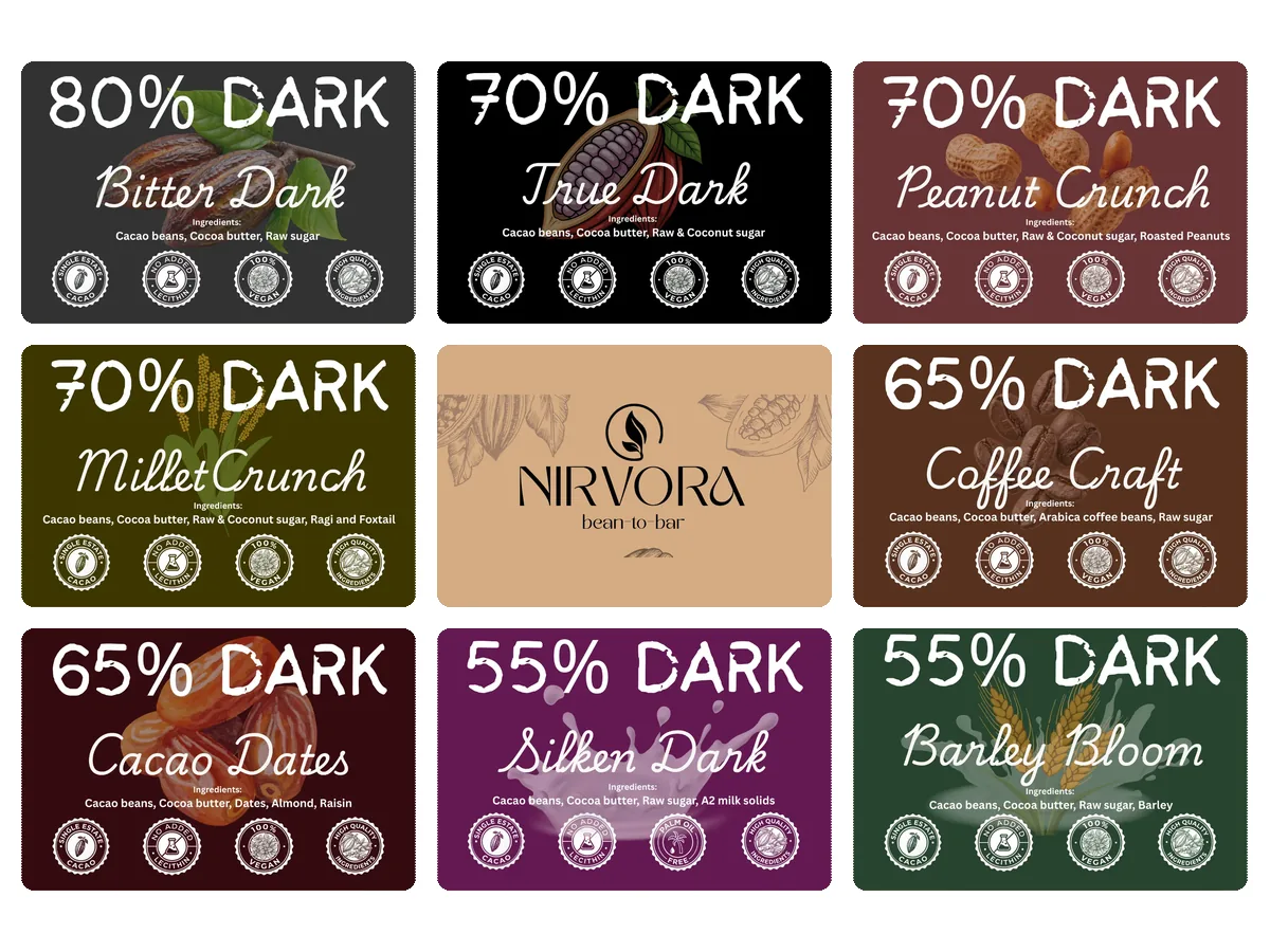 All 8 Nirvora assorted chocolate bars